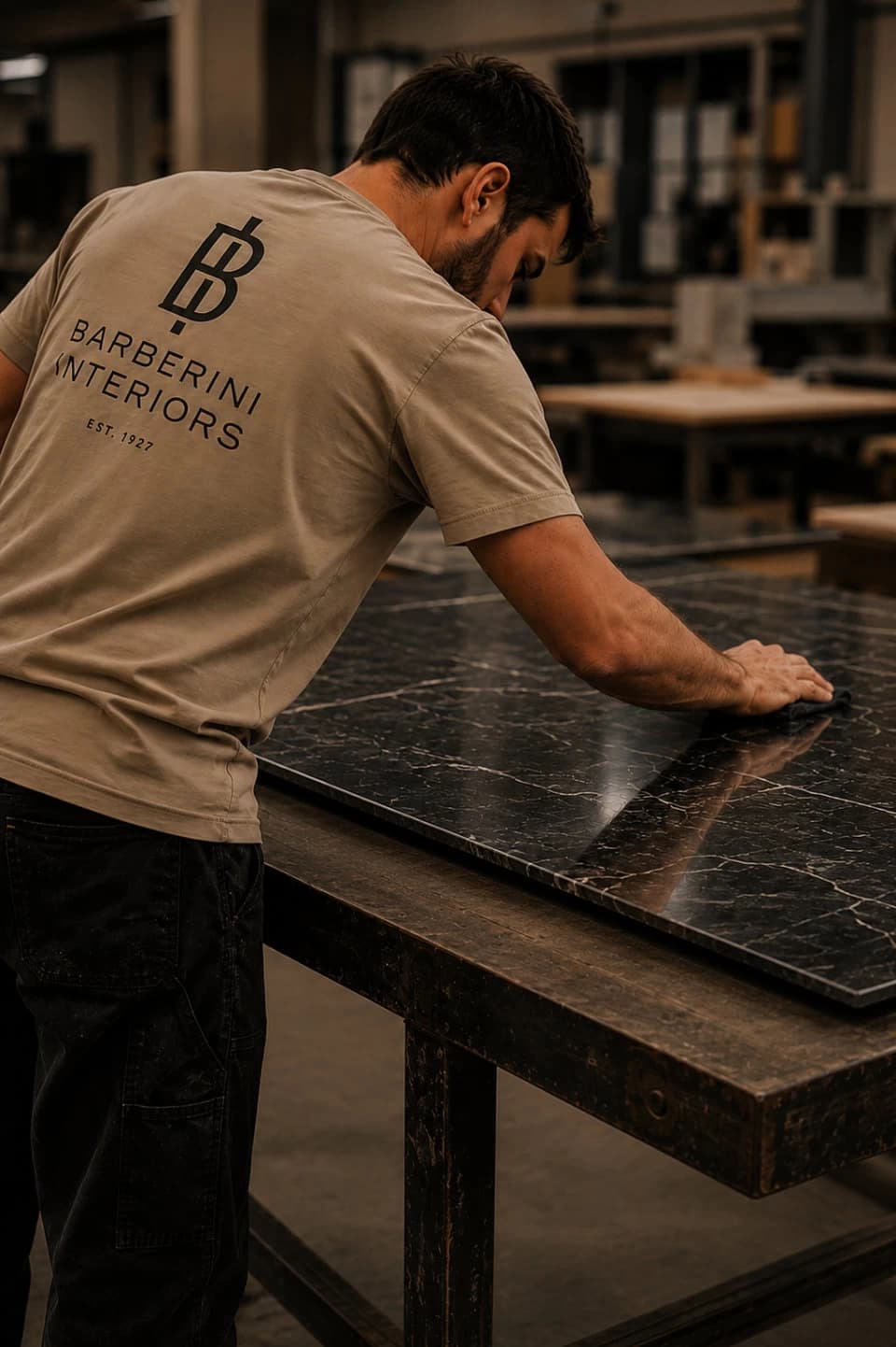 Made in Italy interior design firm — skilled professionals at work in Barberini Interiors workshop