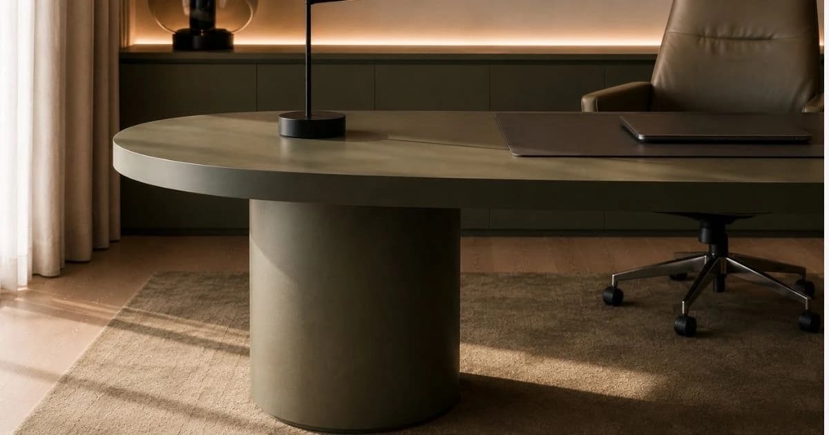 bespoke-olive-green-executive-desk-with-rounded-top-and-sculptural-column-base-barberini-interiors
